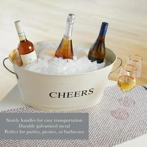 lot 1121 image: 6.3 Gal. Cream Rustic Farmhouse Decor Ice Bucket and Galvanized Cheers Tub