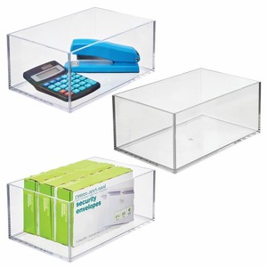 lot 1146 image: MDESIGN Plastic Stackable Office Storage Organizer Bin, Pack of 3 - 6 x 9.5 x 4 Rose Gold