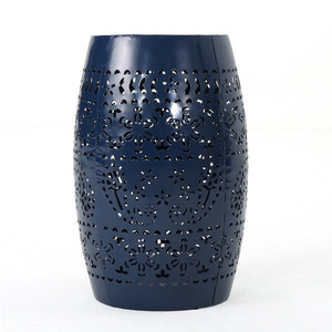 lot 1200 image: Riley Outdoor Modern 12-Inch Floral Cut Metal Barrel Side Table