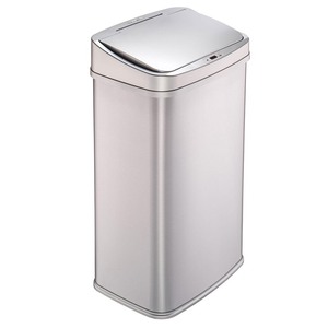 lot 1201 image: Nine Stars 13.2 Gallon Stainless Steel Sensor Trash Can with Silver Trim
