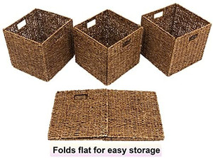 lot 1205 image: Trademark Innovations Foldable Storage Basket, 12L x 12W x 12H, Brown, 4 Pack