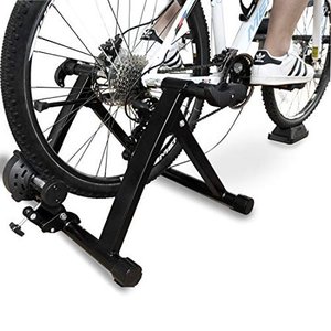 lot 1219 image: BalanceFrom Bike Trainer Stand Steel Bicycle Exercise Magnetic Stand with Front Wheel Riser Block, Black