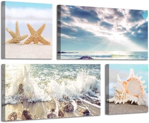 lot 1229 image: ARTISTIC PATH Beach Scene Canvas Wall Art Large Shoreline Artwork Painting Print for Wall Decor (Overall 36 W x 24 H,Multi-Sized)