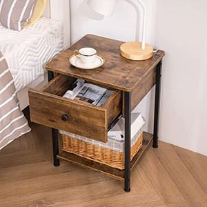 lot 1234 image: APICIZON Wood Nightstand with Drawer for Bedroom, Rustic 2-Tier Bedside Table, Industrial Sofa Side Table for Living Room and Office, Brown