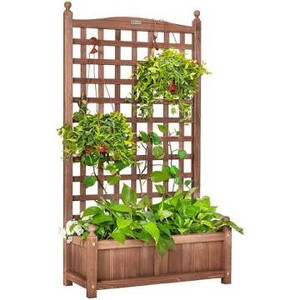 lot 1239 image: VIVOHOME Wood Planter Raised Bed with Trellis, 48 Inch Height Free-Standing Planter for Garden Yard