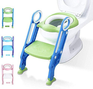 lot 1246 image: Potty Training Toilet Seat with Step Stool Ladder for Kids and Baby Adjustable Toddler Toilet Training Seat with Soft Not-Cold Padded Seat Safe Handles and Non-Slip Wide Steps, Blue Green for Kids