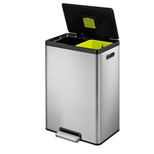 lot 1304 image: EKO EcoCasa II Dual Compartment Rectangular Kitchen Step Trash Can Recycler, 20L20L, Brushed Stainless Steel Finish