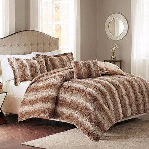 lot 1305 image: Home Essence Marselle Faux Fur Down Alternative Comforter Set, Tan, King
