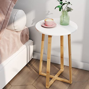 lot 1314 image: BAMEOS Side Table Modern Nightstand Round Side End Accent Coffee Table for Living Room Bedroom Balcony Family and Office (15.7inx23.4in)