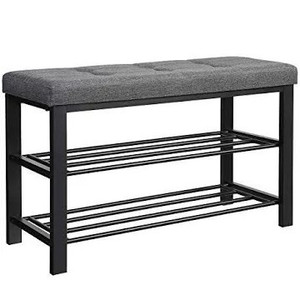 lot 1318 image: SONGMICS Shoe Bench, 3-Tier Shoe Rack for Entryway, Storage Organizer with Foam Padded Seat, Linen, Metal Frame, for Living Room, Hallway, 31.9 x 12.2 x 19.3 Inches, Dark Gray ULBS57GYZ