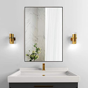 lot 1325 image: BEAUTYPEAK Wall Mirror 20 x 28 Rectangular Mirror with Metal Frame Rectangle Hanging Mirrors Set for Living Room Bedroom Bathroom Entryway Hangs Horizontal or Vertical, Black