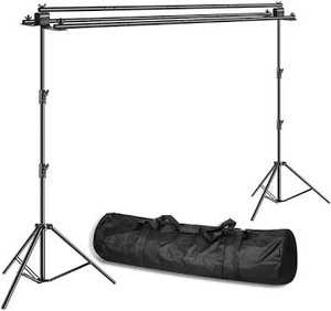 lot 1334 image: Emart Triple Crossbar 10 ft Wide 8.5 ft Height Backdrop Stand, Photo Video Studio Heavy Duty Adjustable Photography Muslin Background Support System Kit - 3 in 1 Multi Backdrop Stand