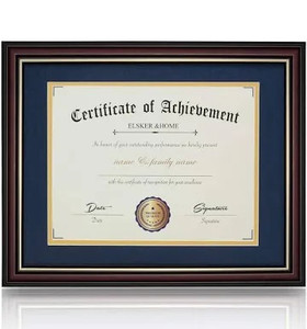 lot 1335 image: ELSKER&HOME Diploma Frame - Classic Cherry Wood Color Wide Frame - ONLY Display 11x14 DocumentCertificate - Acrylic Plate - Wall Mount Display (Double Mat, Black Mat with Golden Rim)