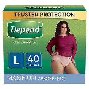 lot 4013 image: Depend Fit-Flex Incontinence Underwear for Women, Maximum Absorbency, Large, Light Pink, 40 Count
