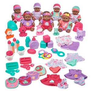 lot 4024 image: Kid Connection Deluxe 9 Baby Doll Play Set, 48 Pieces, African American Doll Playset