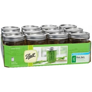 lot 4027 image: Ball, Glass Mason Jars with Lids & Bands, Wide Mouth, Clear, 16 oz, 12 Count
