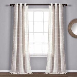 lot 4085 image: Set of 2 (95x38) Farmhouse Textured Grommet Sheer Window Curtain Panels Beige - Lush D�cor