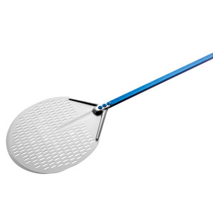 lot 4091 image: GI Metal Azzurra16 Anodized Aluminum Round Perforated Pizza Peel with 47 Handle A-41F120