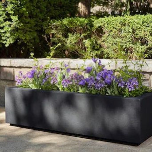lot 51 image: PolyStone Riviera Short Trough Planter (46 x 17 x 12 in), Black