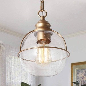lot 2006 image: Brass And Glass Globe Pendant Light - 1 Light