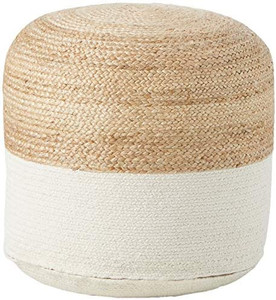 lot 2045 image: Signature Design by Ashley Sweed Valley Jute & Cotton Pouf, 19 x 19 x 18 Inches, Beige & White