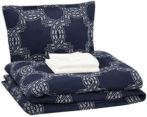 lot 2051 image: Amazon Basics 6-Piece Ultra-Soft Microfiber Bed-In-A-Bag Comforter Bedding Set - TwinTwin XL, Navy Nautical Knot