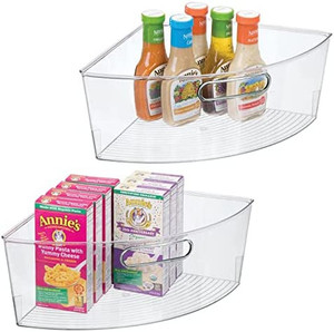 lot 2101 image: mDesign Kitchen Cabinet Plastic Lazy Susan Storage Turntable Organizer Bins with Built-In Handle 4 pack