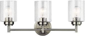 lot 2107 image: KICHLER Winslow 21.5 3 Light Vanity Light with Clear Seeded Glass in Brushed Nickel