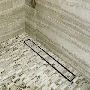 lot 2219 image: Neodrain 24-Inch Offset Linear Shower Drain with Tile insert Grate Cover, Brushed 304 Stainless Steel Rectangle Side Outlet Shower Floor Drain, Adjustable Leveling foot, Hair Strainercatcher