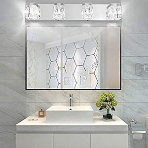 lot 2323 image: Ralbay Modern LED Crystal Bathroom Vanity Lights 4-Lights Stainless Steel Crystal Vanity Lights Over Mirror Modern Crystal Bathroom Vanity Lighting Fixtures