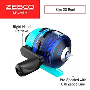 lot 2325 image: Zebco Kids Splash Jr. Spincast Reel Size Right-Hand Retrieve, Pre-Spooled with 6-Pound Cajun Line, Blue