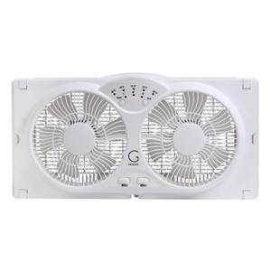 lot 2331 image: Genesis Twin Window Fan with 9 Inch Blades, High Velocity Reversible AirFlow Fan, LED Indicator Lights Adjustable Thermostat & Max Cool Technology, ETL Certified