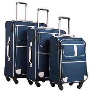 lot 2335 image: Coolife Luggage 3 Piece Set Suitcase with TSA lock spinner softshell 20in24in28in (Navy.)