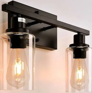 lot 2416 image: Bathroom Vanity Light Fixtures 2-Light Matte Black Vanity Lights for Bathroom Modern Wall Sconce Wall Mount Lamp with Clear Glass Shade for Mirror Bedroom Powder Room Hallway