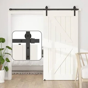 lot 2419 image: SANKEYTEW 6ft Single Door Barn Door Hardware Kit Heavy Duty Barn Door Track Kit Easy Install Smoothly and Quietly Black(j Shape)