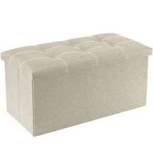 lot 2423 image: YOUDENOVA 30 inches Storage Ottoman Bench, Folding Footrest Shoe Bench with 80L Storage Space, End of Bed Storage Seat, Support 350lbs, Linen Fabric Beige