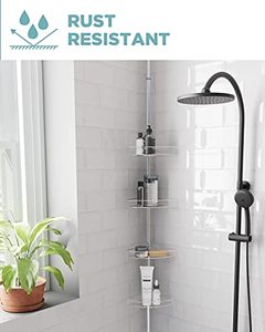 lot 2426 image: Zenna Home 2156NN Tension Pole Shower Caddy, Nickel