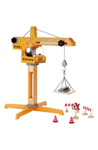 lot 2435 image: Hape Playscapes Toddler Kids Wooden Toy Construction Site Crane Lift Play Set