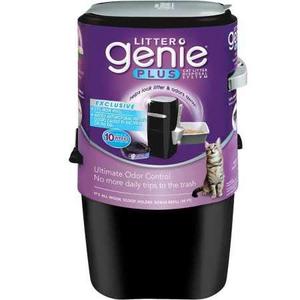 lot 2440 image: Litter Genie Plus Pail, Ultimate Cat Litter Disposal System, Locks Away odors, Includes One Refill, Black,Small