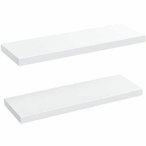 lot 3005 image: AMADA HOMEFURNISHING Floating Shelves White, Wall Shelf 24 Inch for BathroomKitchenBedroom Storage & Decor, Large Shelf Set of 2 - AMFS06