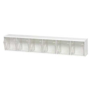 lot 3023 image: 2 PACK Quantum Storage Systems Clear 3-58-Inch by 23-58-Inch by 4-12-Inch Tip System Bin, One Size, White