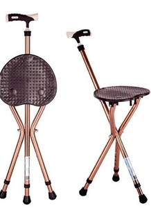 lot 3025 image: Yayayo Walking Cane with Seat Aluminum Alloy Portable LED Floding Chair for Seniors Adult Height Adjustable Heavy Stick Stool for Elderly Gift, Brown
