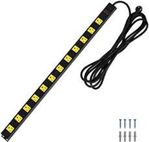 lot 3031 image: Suraielec 12 Outlet Long Metal Power Strip, 15 FT Cord Surge Protector, Angled Flat Plug, Wide Spaced Outlet Power Bar, 15A Breaker, Wall Mountable, Industrial Heavy Duty for Work Bench, Shop, Garage