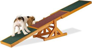 lot 3042 image: Relaxdays Colourful Wooden Pet Seesaw for Big and Small Dogs, Equipment for Agility and Obedience Training, 54 x 180 x 30 cm, Brown