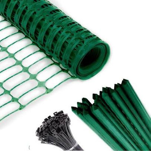 lot 3061 image: Safety Fence  25 Steel Plant Stakes, Extra Strength Mesh Snow Fencing, Temporary Green Plastic Garden Netting 4x100 Feet Fence & 25, 4 Foot Stakes, Above Ground Barrier for Construction Dogs Plants