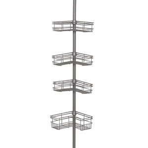 lot 3064 image: Zenna Home Tension Pole Shower Caddy, Satin Nickel