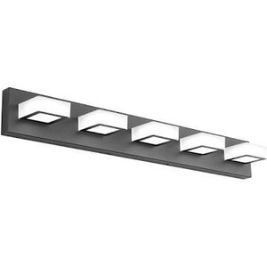 lot 3067 image: Ralbay Dimmable Matte Black Vanity Light Modern 5 Lights Acrylic Stainless Steel Vanity Wall Light Over Mirror Long LED Modern Bathroom Vanity Lighting Fixtures