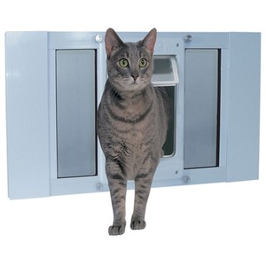 lot 3070 image: Ideal Pet Products Aluminum Sash ChubbyKat Flap Pet Door Medium White 1.25 x 33 x 15.06