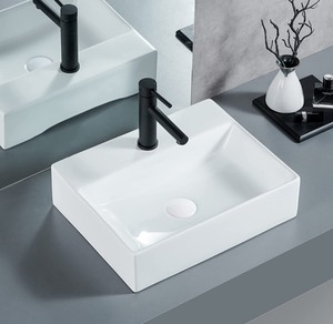 lot 3077 image: SENTANI Bathroom Vessel Sink with Faucet and Drain Combo Rectangular Modern Ceramic Basin Bathroom Sinks (18Lx14W) Above Counter Porcelain Sink Vanity Sink with Faucet Pop Up Drain Combo