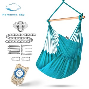 lot 3101 image: Large Hammock Chair with Spreader Bar, Caribbean Hammock Swing Chair, Woven Hanging Chair for Outdoor Indoor, 330 LBS Weight Capacity, Blue